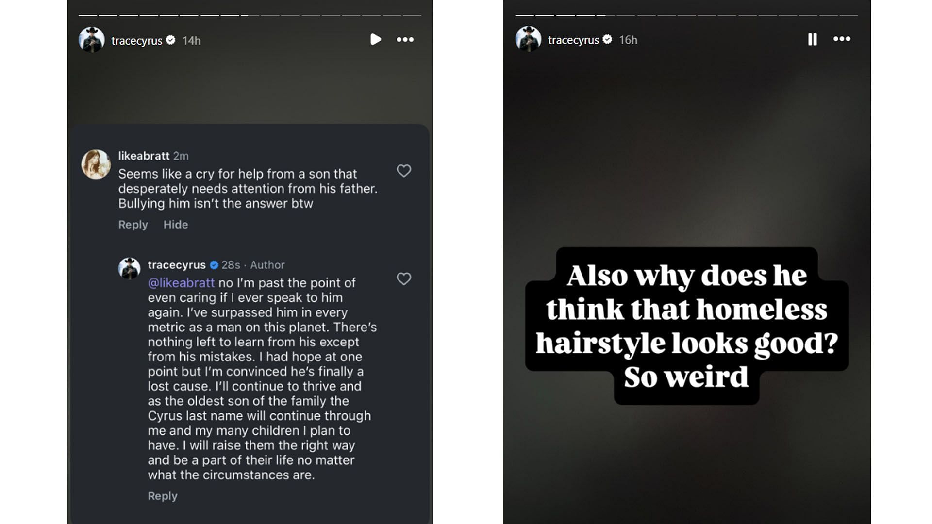 Trace Cyrus' stories (Image via Instagram/ @tracecyrus)